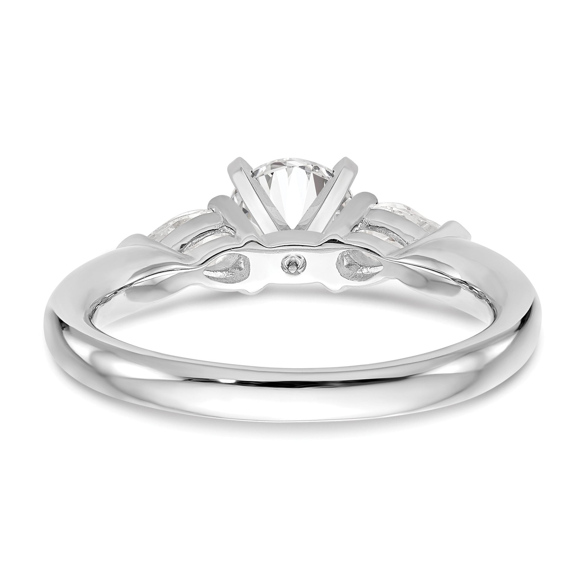 14K White Gold 3-Stone Peg Set Center (Holds (2-5x3mm) Pear Sides) Engagement Ring Mounting