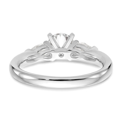 14K White Gold 3-Stone Peg Set Center (Holds (2-5x3mm) Pear Sides) Engagement Ring Mounting