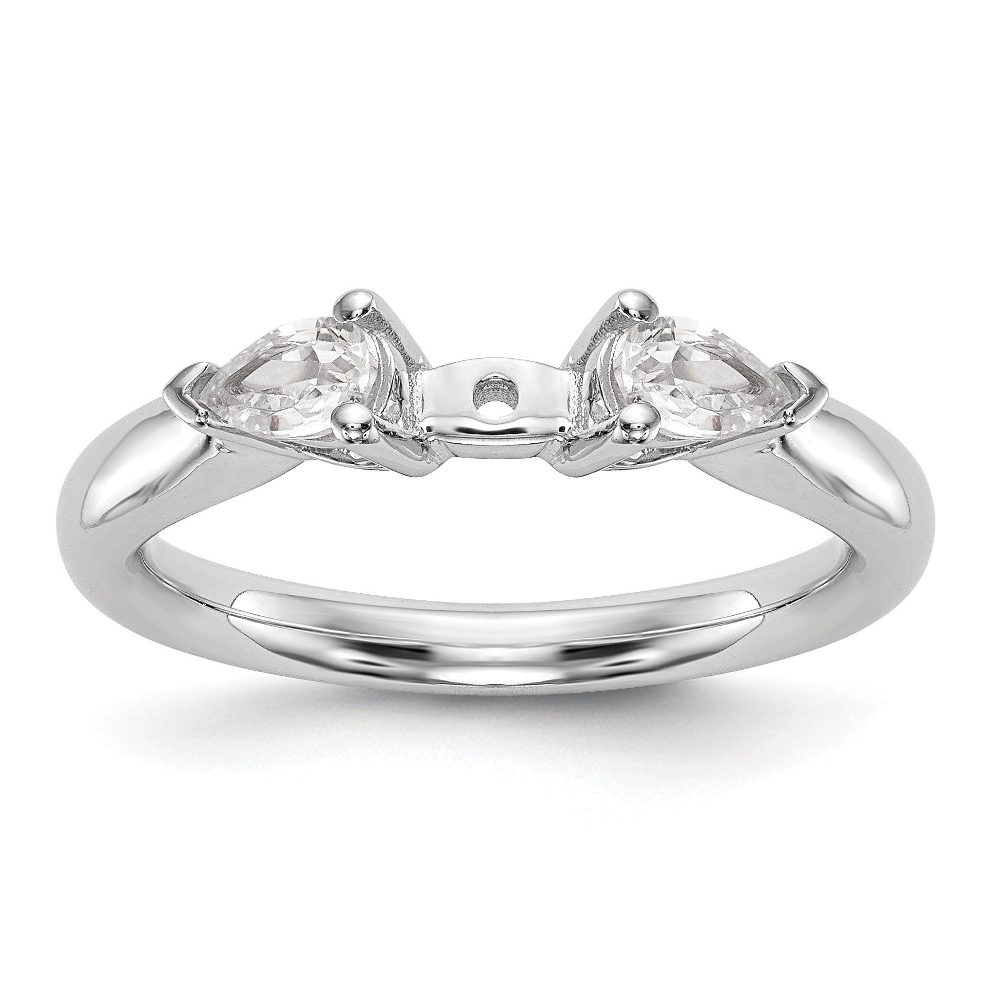 14K White Gold 3-Stone Peg Set Center (Holds (2-5x3mm) Pear Sides) Engagement Ring Mounting