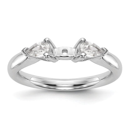 14K White Gold 3-Stone Peg Set Center (Holds (2-5x3mm) Pear Sides) Engagement Ring Mounting