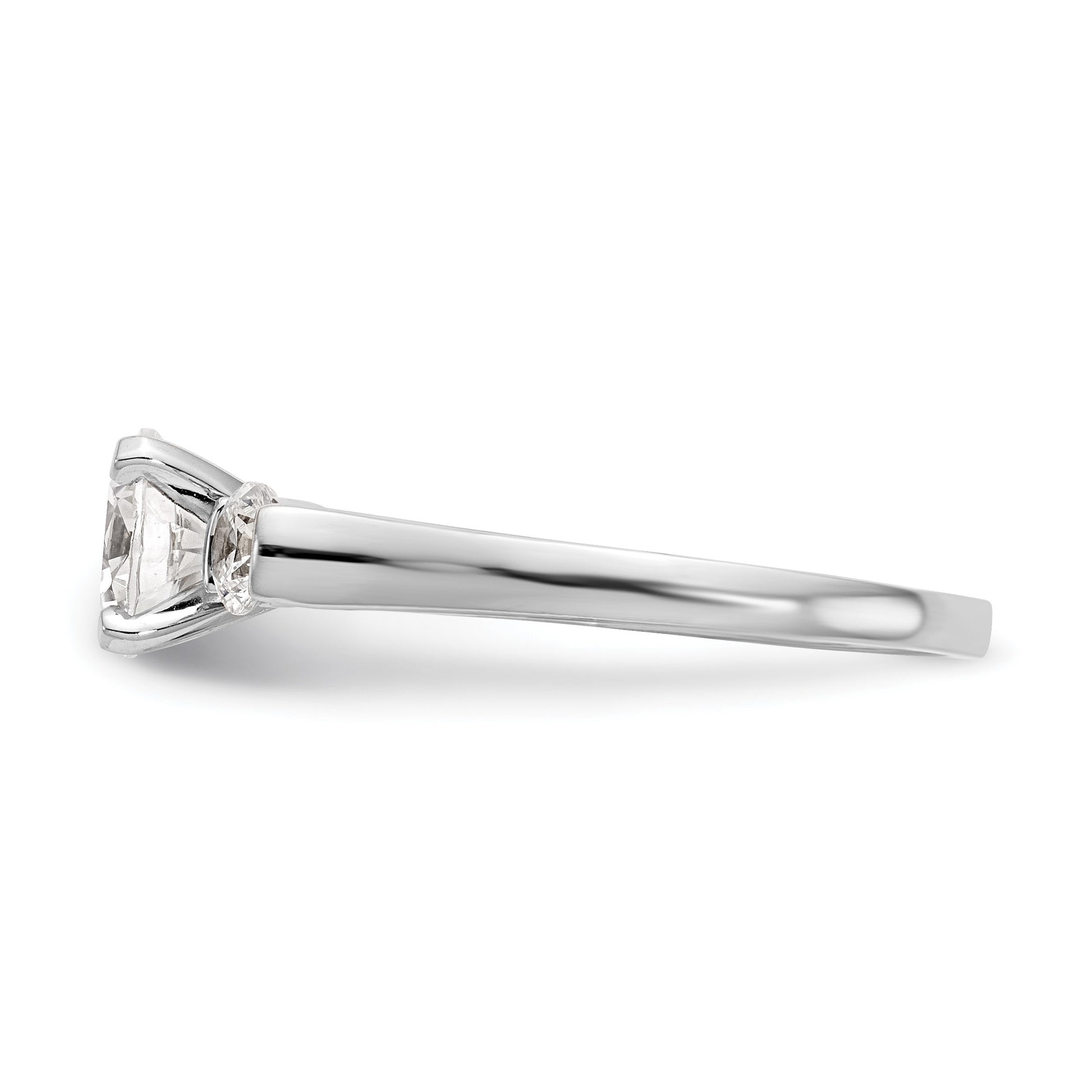14K White Gold 3-Stone Peg Set Center (Holds (2-3.7mm) Round Sides) Engagement Ring Mounting