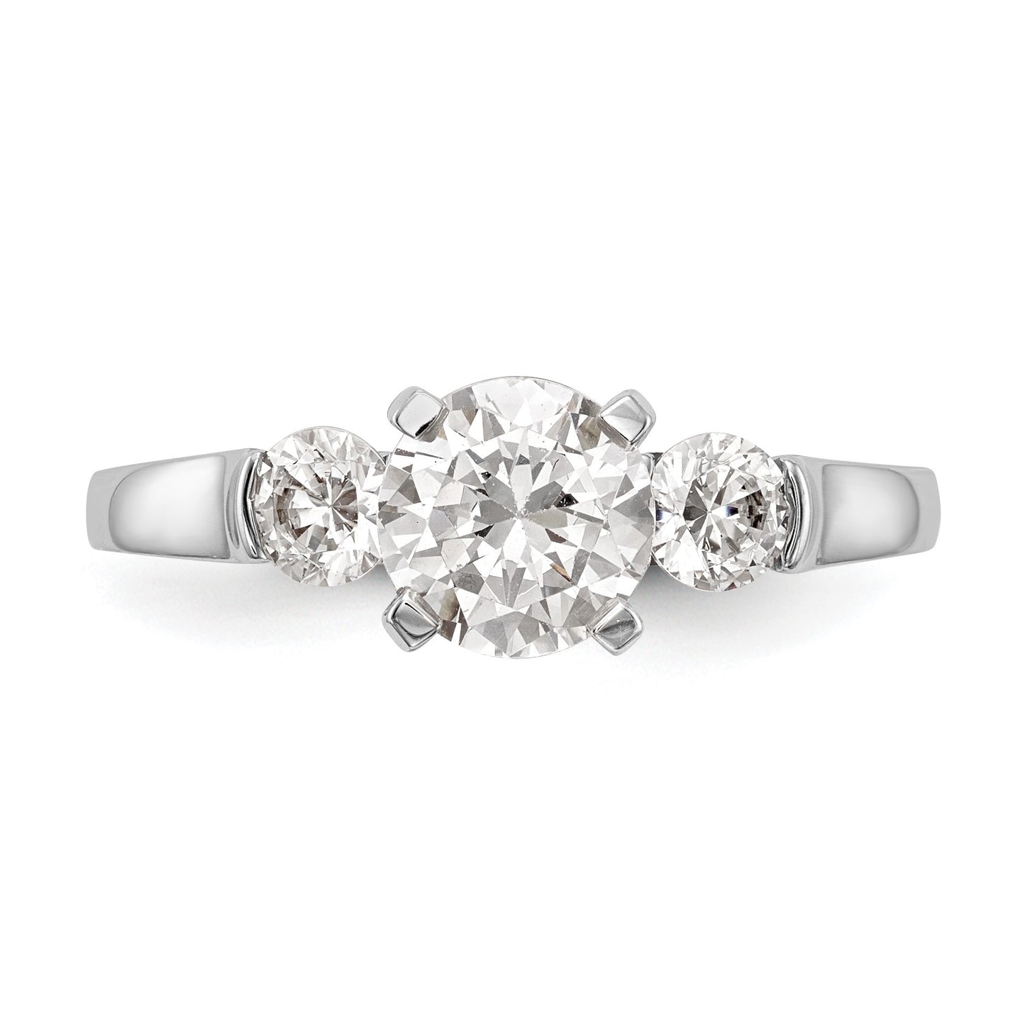 14K White Gold 3-Stone Peg Set Center (Holds (2-3.7mm) Round Sides) Engagement Ring Mounting