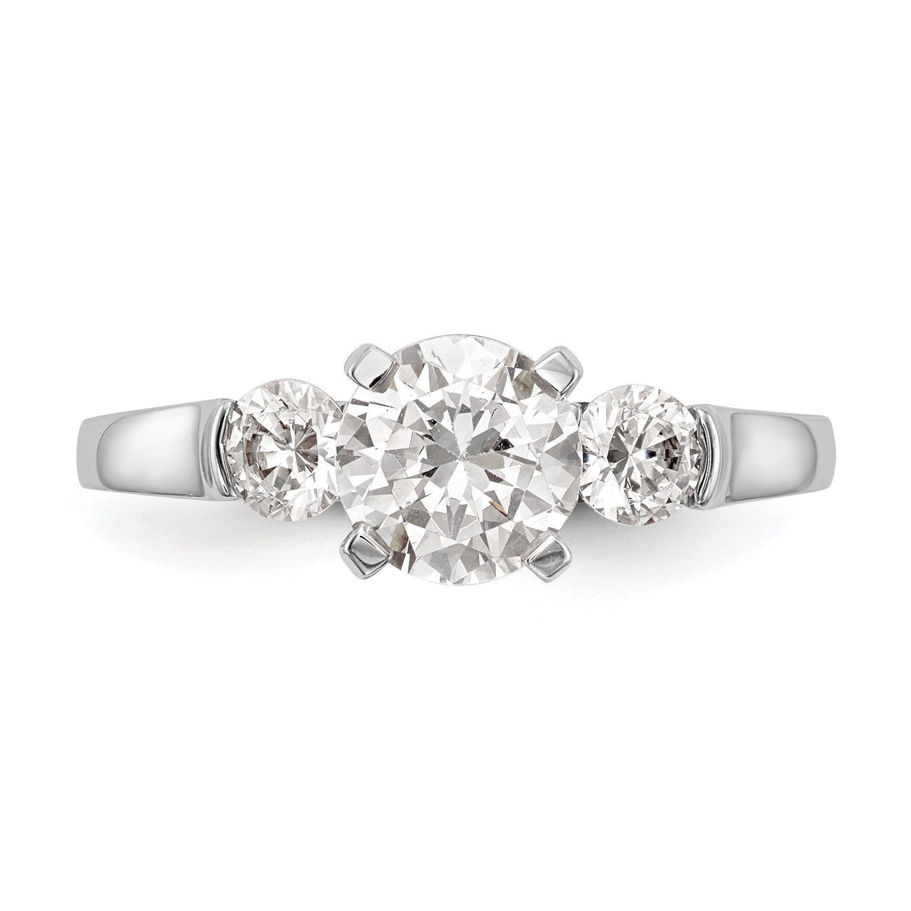 14K White Gold 3-Stone Peg Set Center (Holds (2-3.7mm) Round Sides) Engagement Ring Mounting