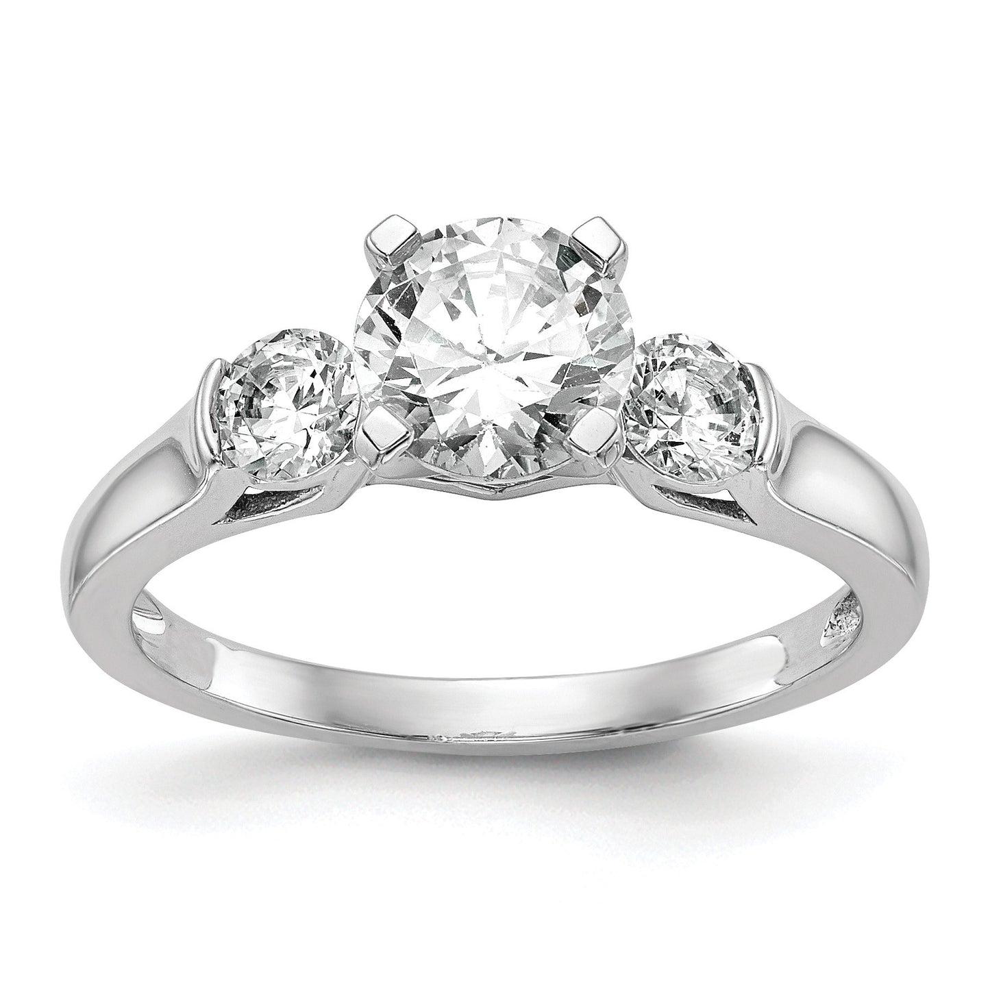 14K White Gold 3-Stone Peg Set Center (Holds (2-3.7mm) Round Sides) Engagement Ring Mounting