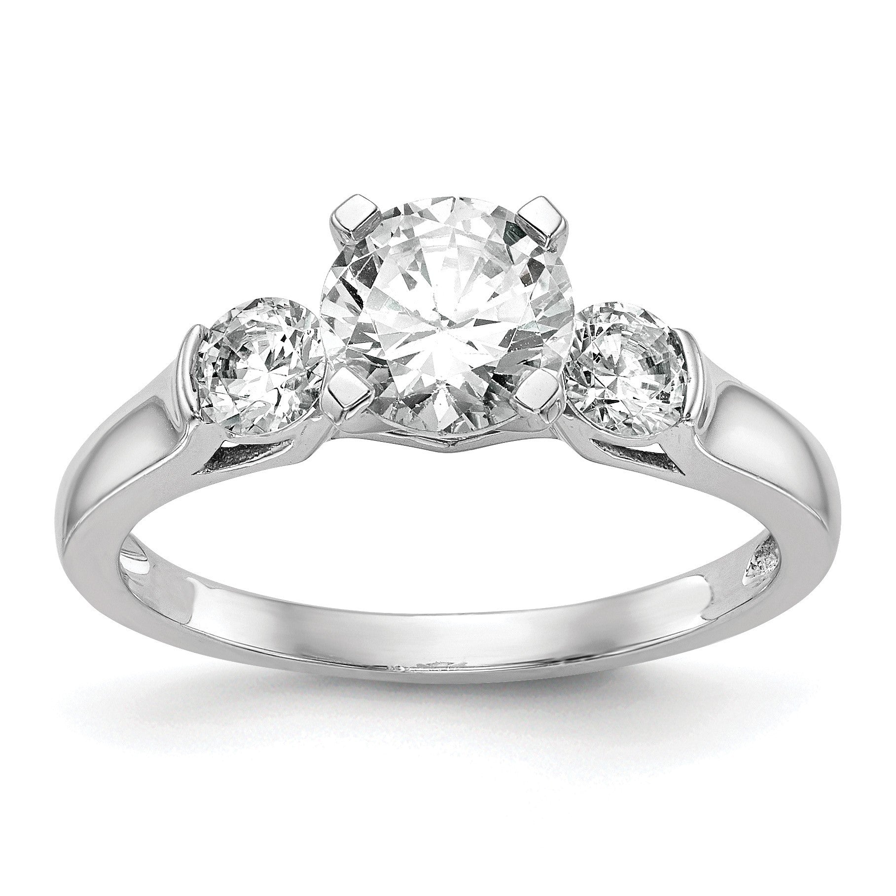 14K White Gold 3-Stone Peg Set Center (Holds (2-3.7mm) Round Sides) Engagement Ring Mounting