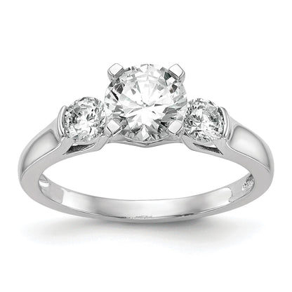 14K White Gold 3-Stone Peg Set Center (Holds (2-3.7mm) Round Sides) Engagement Ring Mounting