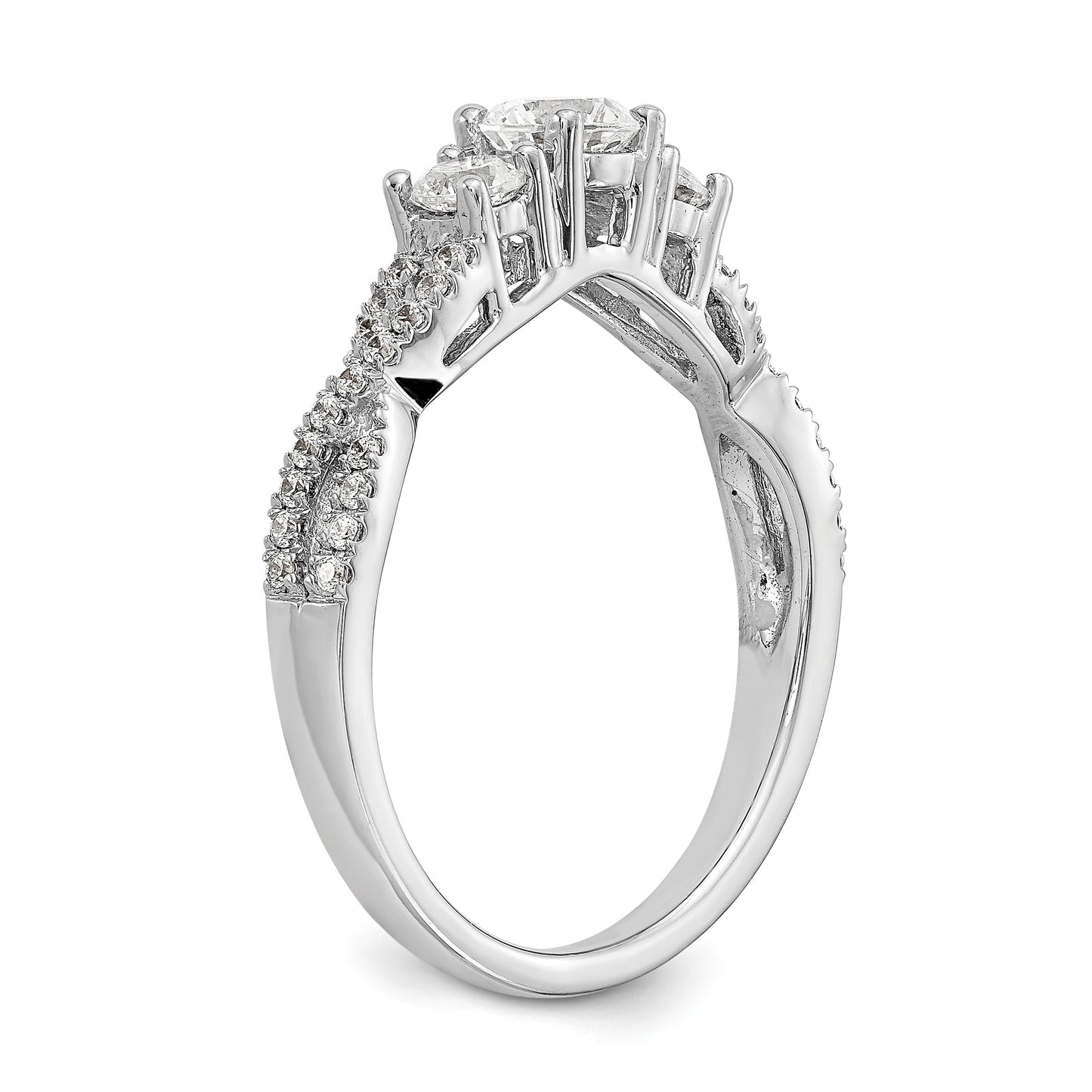 14K White Gold 3-Stone Plus (Holds 4.5mm Round Center) Diamond Semi-Mount Engagement Ring