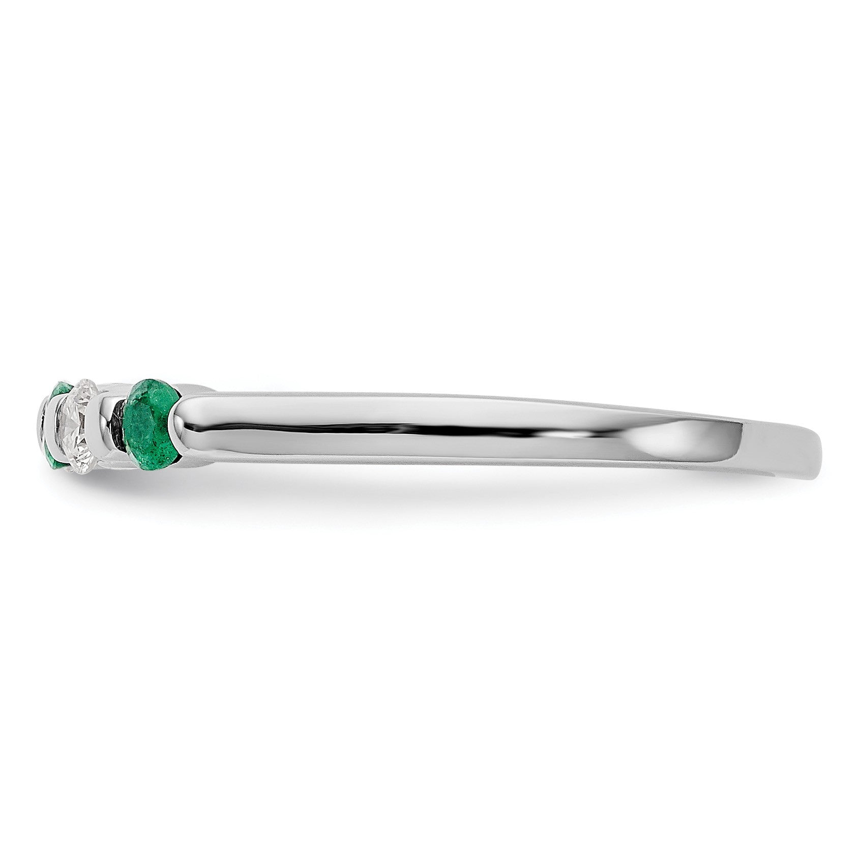 14k White Gold 1/10 carat Diamond and Emerald Complete Band