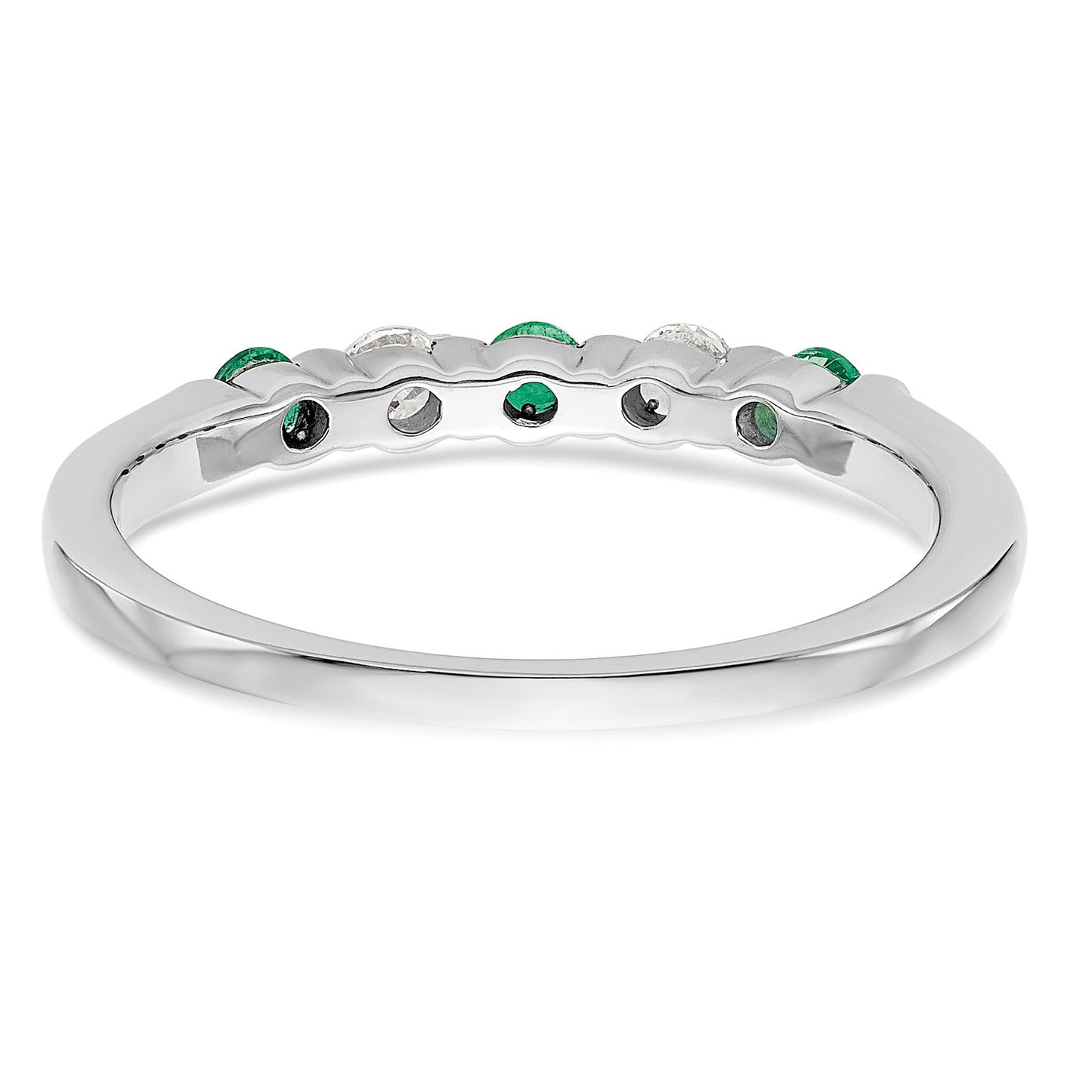 14k White Gold 1/10 carat Diamond and Emerald Complete Band