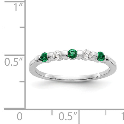 14k White Gold 1/10 carat Diamond and Emerald Complete Band