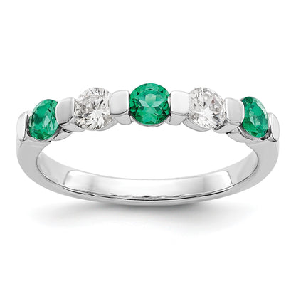 14k White Gold 1/3 carat Diamond and Emerald Complete Band