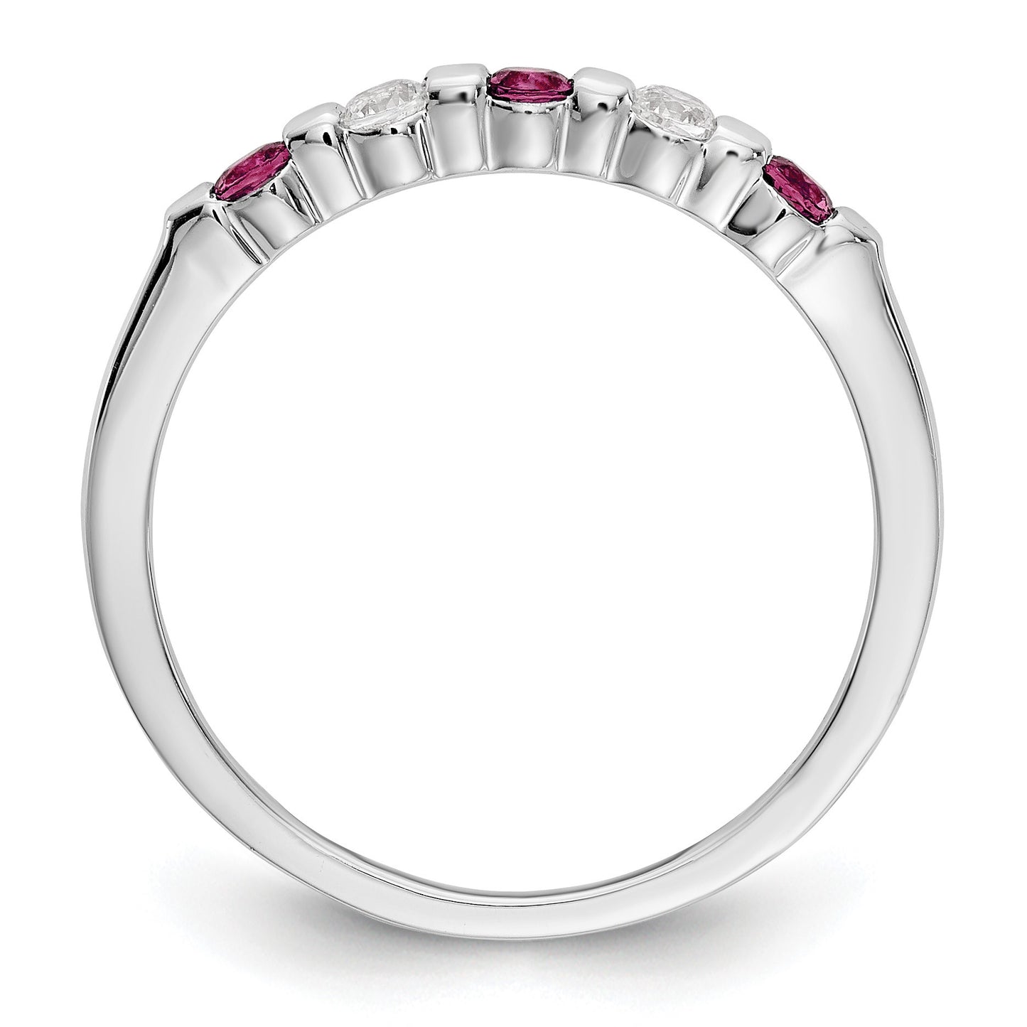 14k White Gold 1/10 carat Diamond and Ruby Complete Band