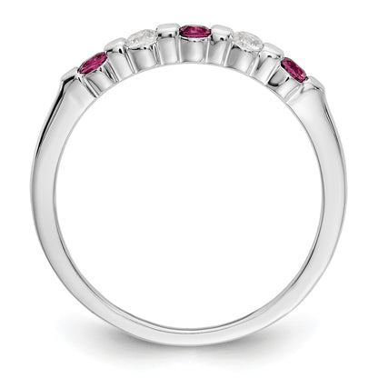 14k White Gold 1/10 carat Diamond and Ruby Complete Band