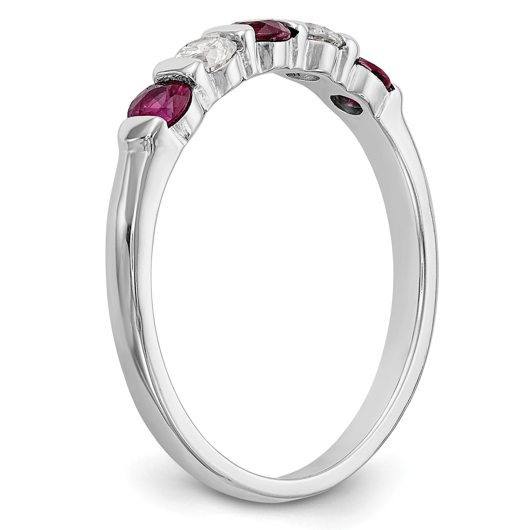 14k White Gold 1/5 carat Diamond and Ruby Complete Band