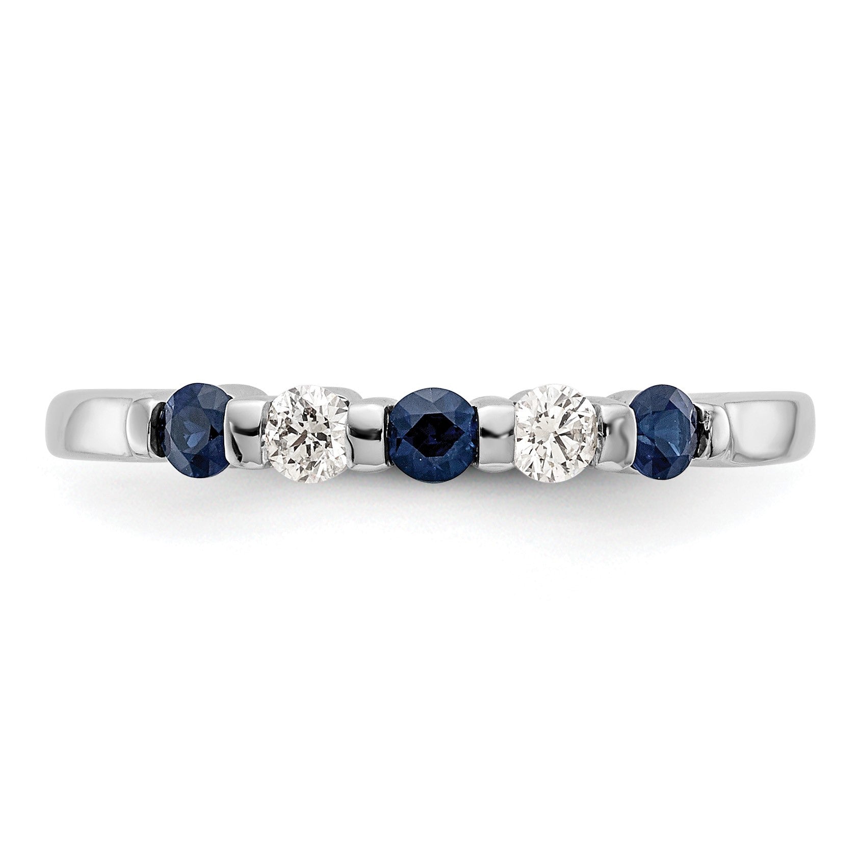 14k White Gold 1/10 carat Diamond and Blue Sapphire Complete Band