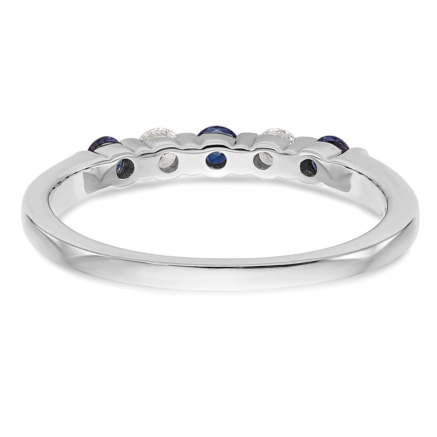 14k White Gold 1/10 carat Diamond and Blue Sapphire Complete Band