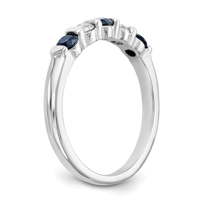 14k White Gold 1/5 carat Diamond and Blue Sapphire Complete Band