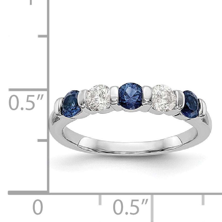 14k White Gold 1/3 carat Diamond and Blue Sapphire Complete Band