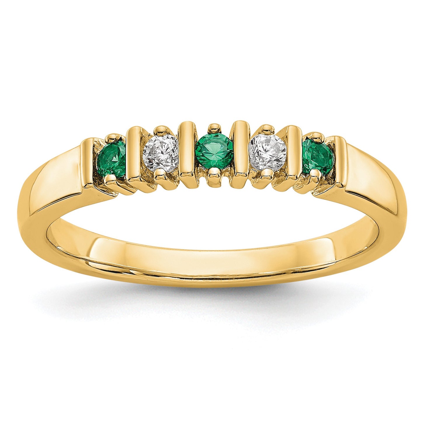 14k Yellow Gold 1/15 carat Diamond and Emerald Complete Band