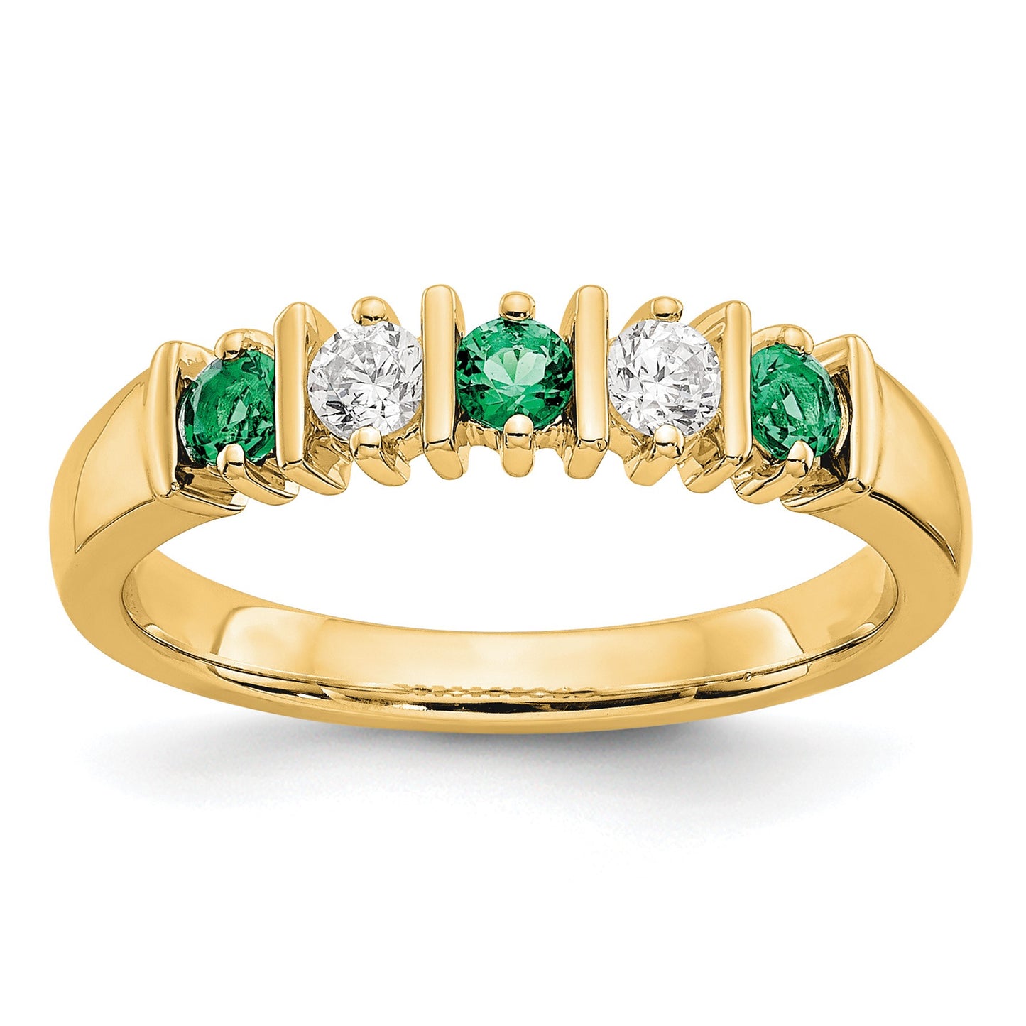 14k Yellow Gold 1/5 carat Diamond and Emerald Complete Band