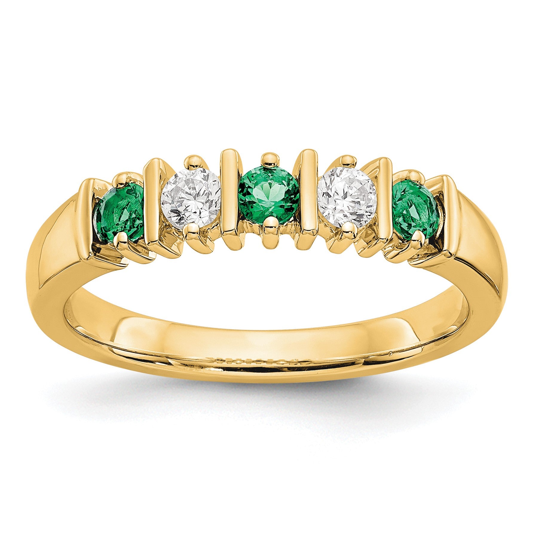 14k Yellow Gold 1/5 carat Diamond and Emerald Complete Band