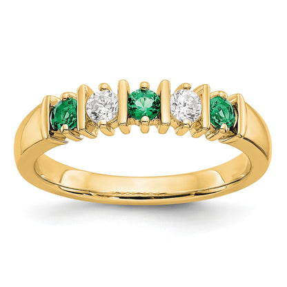 14k Yellow Gold 1/5 carat Diamond and Emerald Complete Band