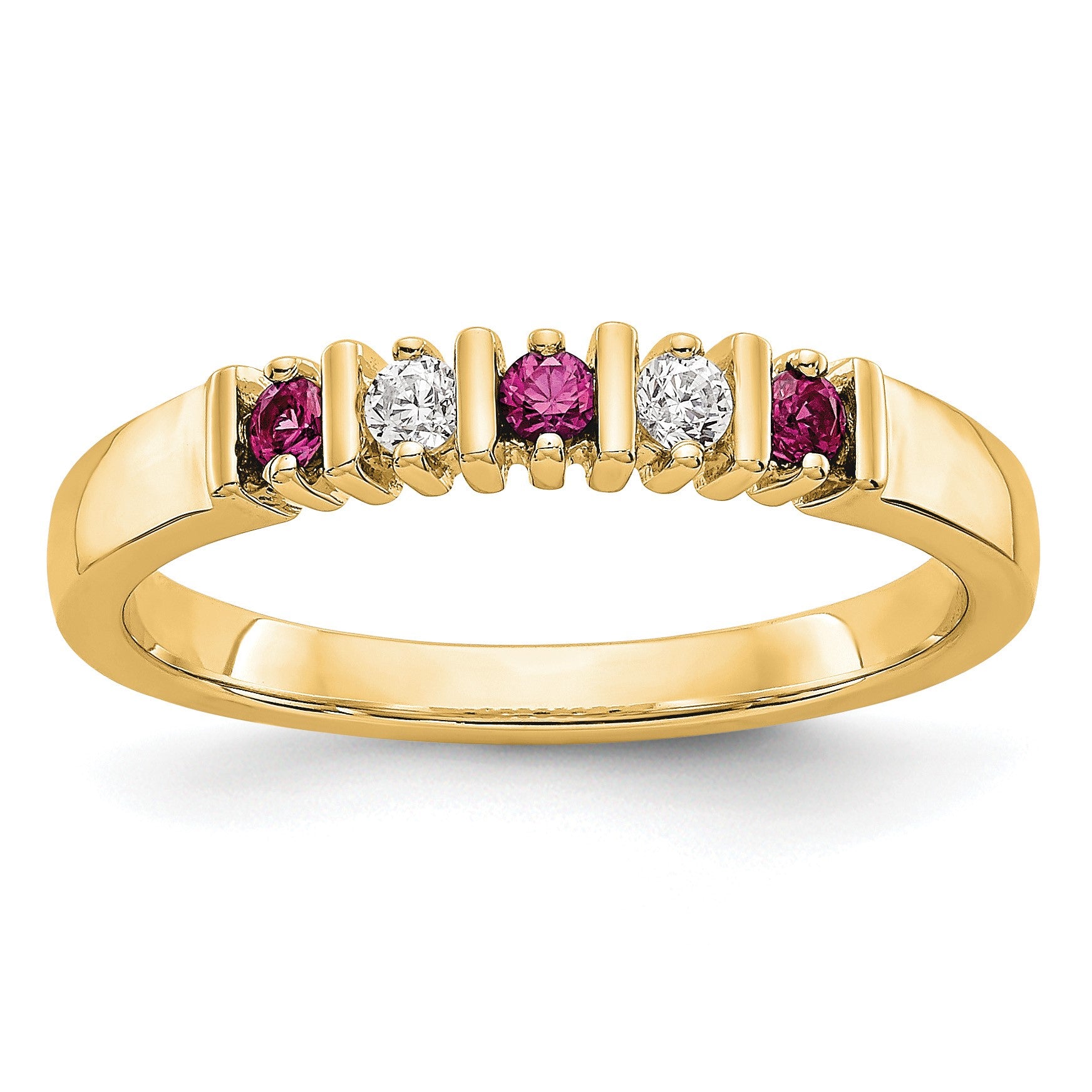 14k Yellow Gold 1/15 carat Diamond and Ruby Complete Band