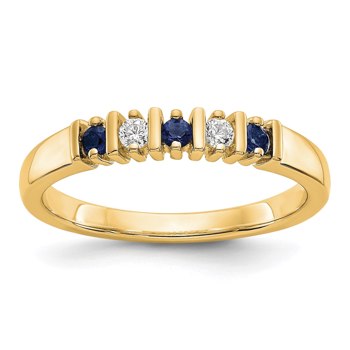 14k Yellow Gold 1/15 carat Diamond and Blue Sapphire Complete Band