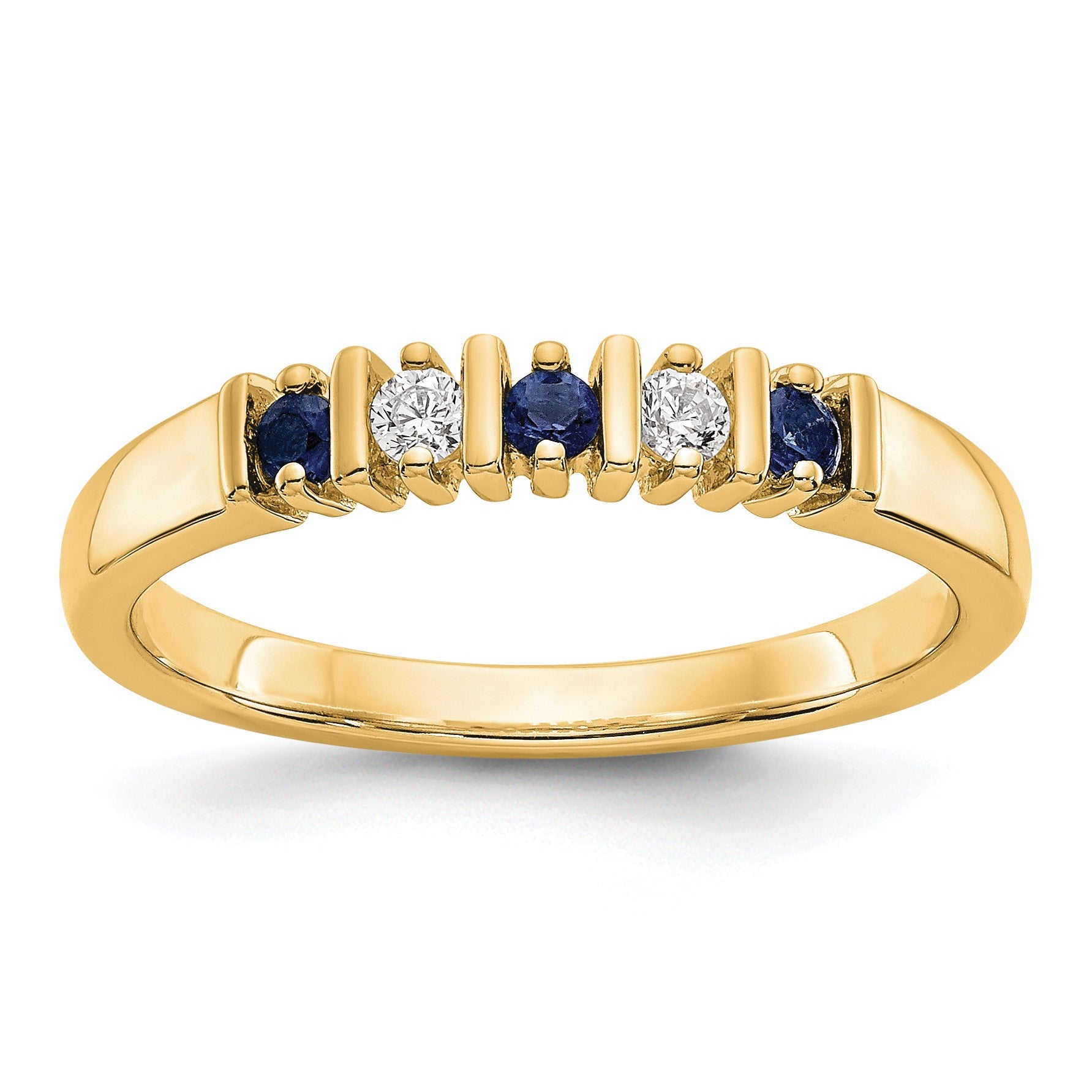14k Yellow Gold 1/15 carat Diamond and Blue Sapphire Complete Band