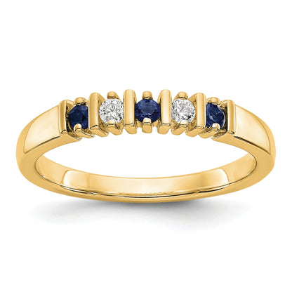14k Yellow Gold 1/15 carat Diamond and Blue Sapphire Complete Band