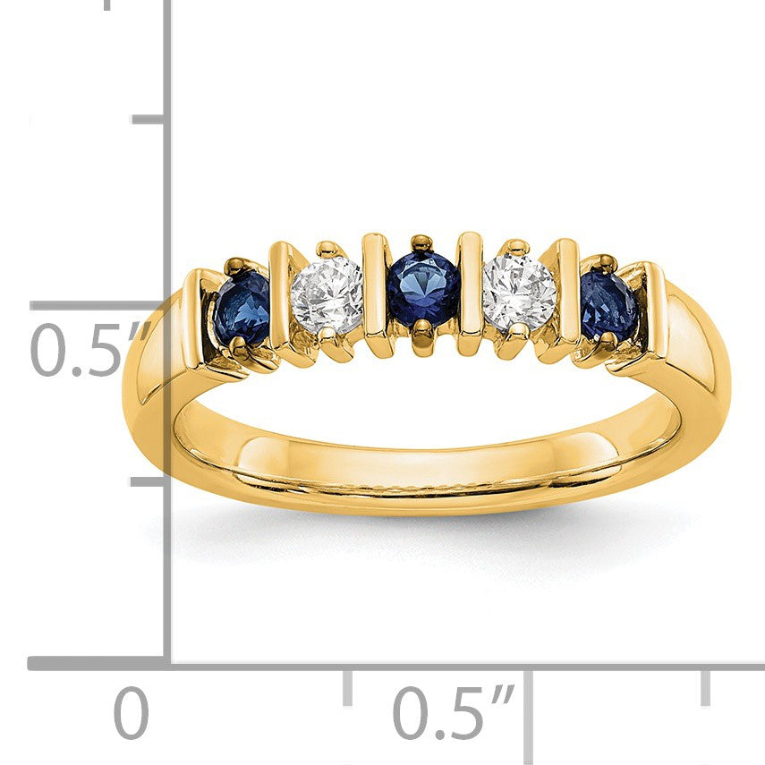 14k Yellow Gold 1/5 carat Diamond and Blue Sapphire Complete Band
