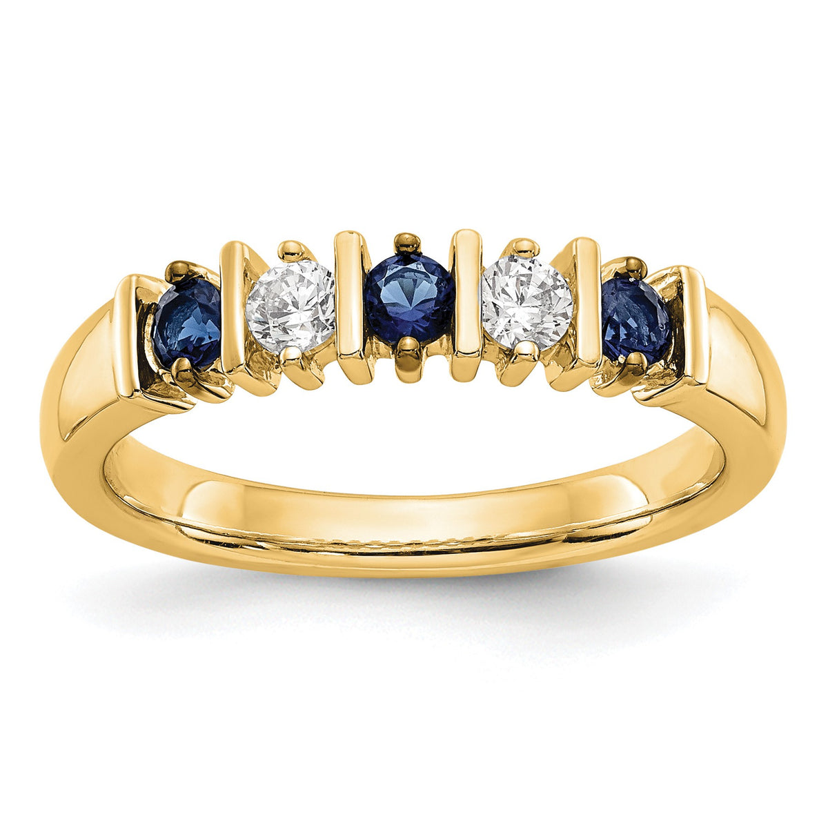 14k Yellow Gold 1/5 carat Diamond and Blue Sapphire Complete Band