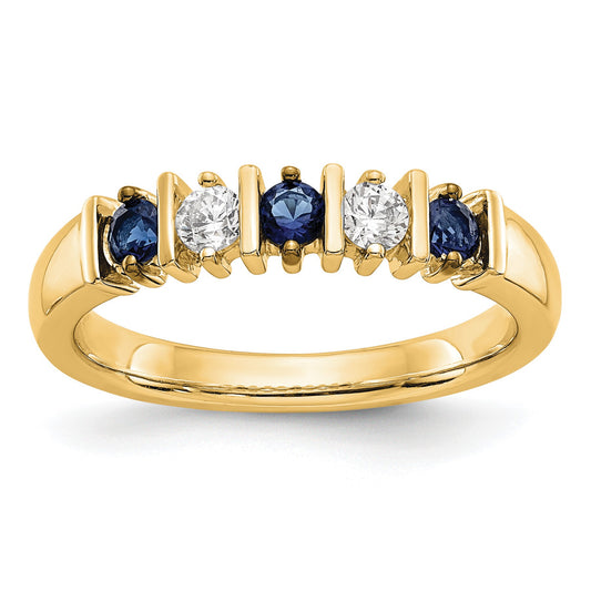 14k Yellow Gold 1/5 carat Diamond and Blue Sapphire Complete Band