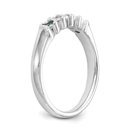 14k White Gold 1/10 carat Diamond and Emerald Complete Band