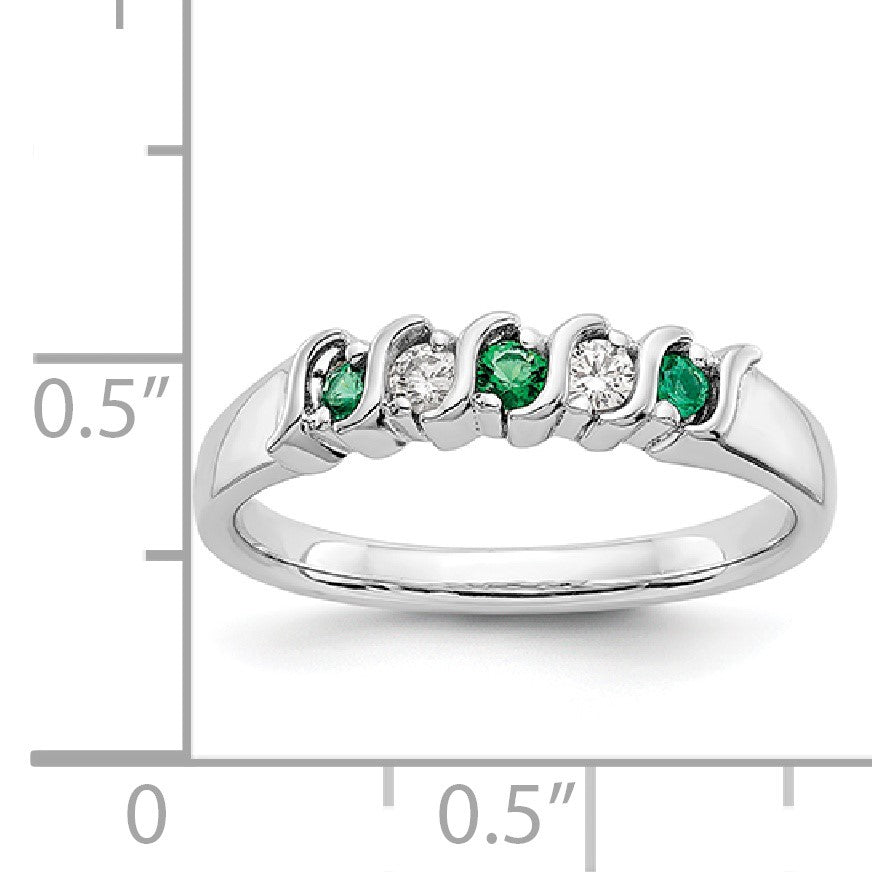 14k White Gold 1/10 carat Diamond and Emerald Complete Band