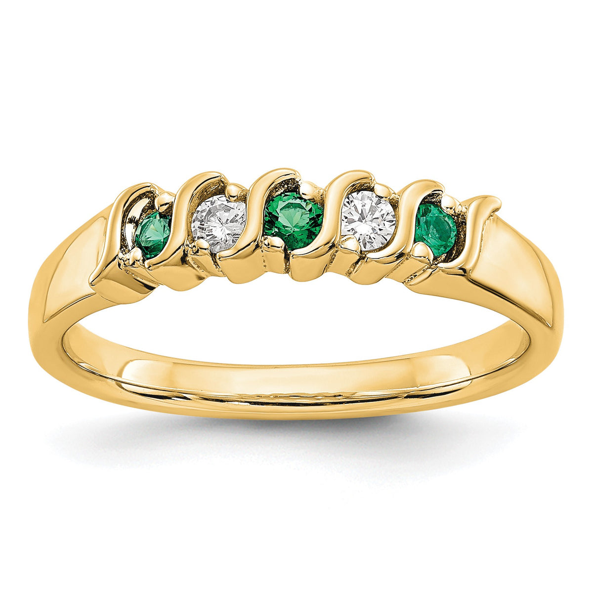 14k Yellow Gold 1/10 carat Diamond and Emerald Complete Band