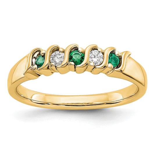14k Yellow Gold 1/10 carat Diamond and Emerald Complete Band
