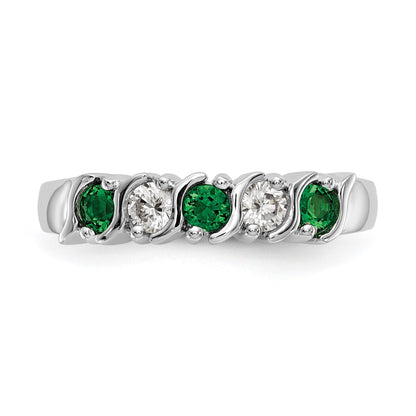 14k White Gold 1/5 carat Diamond and Emerald Complete Band