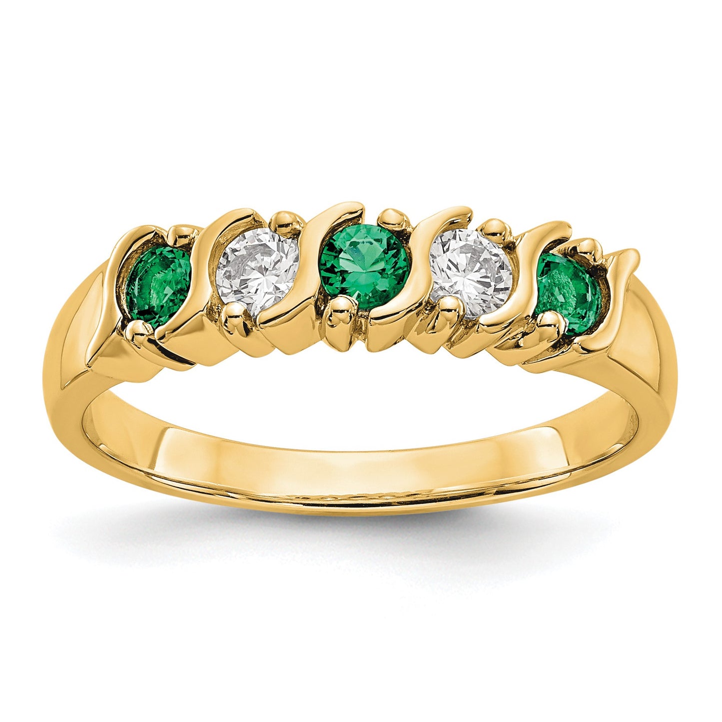 14k Yellow Gold 1/5 carat Diamond and Emerald Complete Band