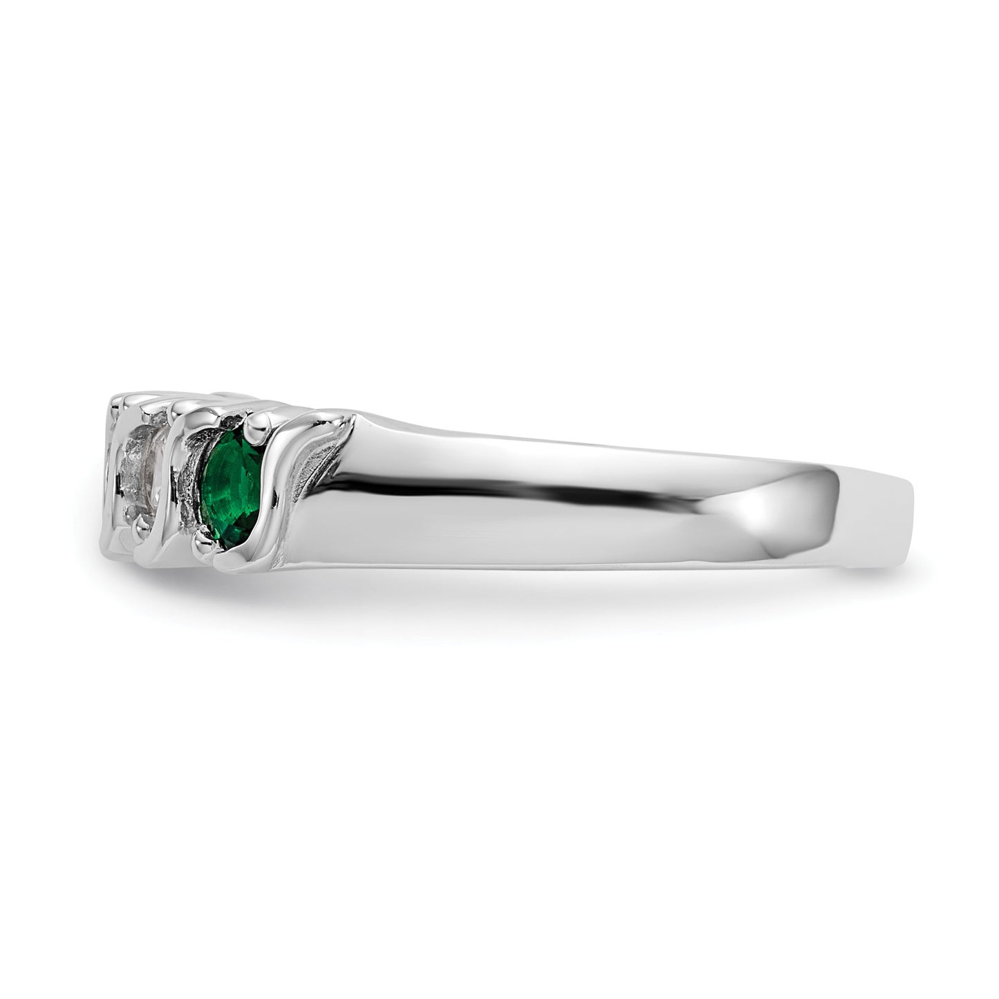 14k White Gold 1/3 carat Diamond and Emerald Complete Band