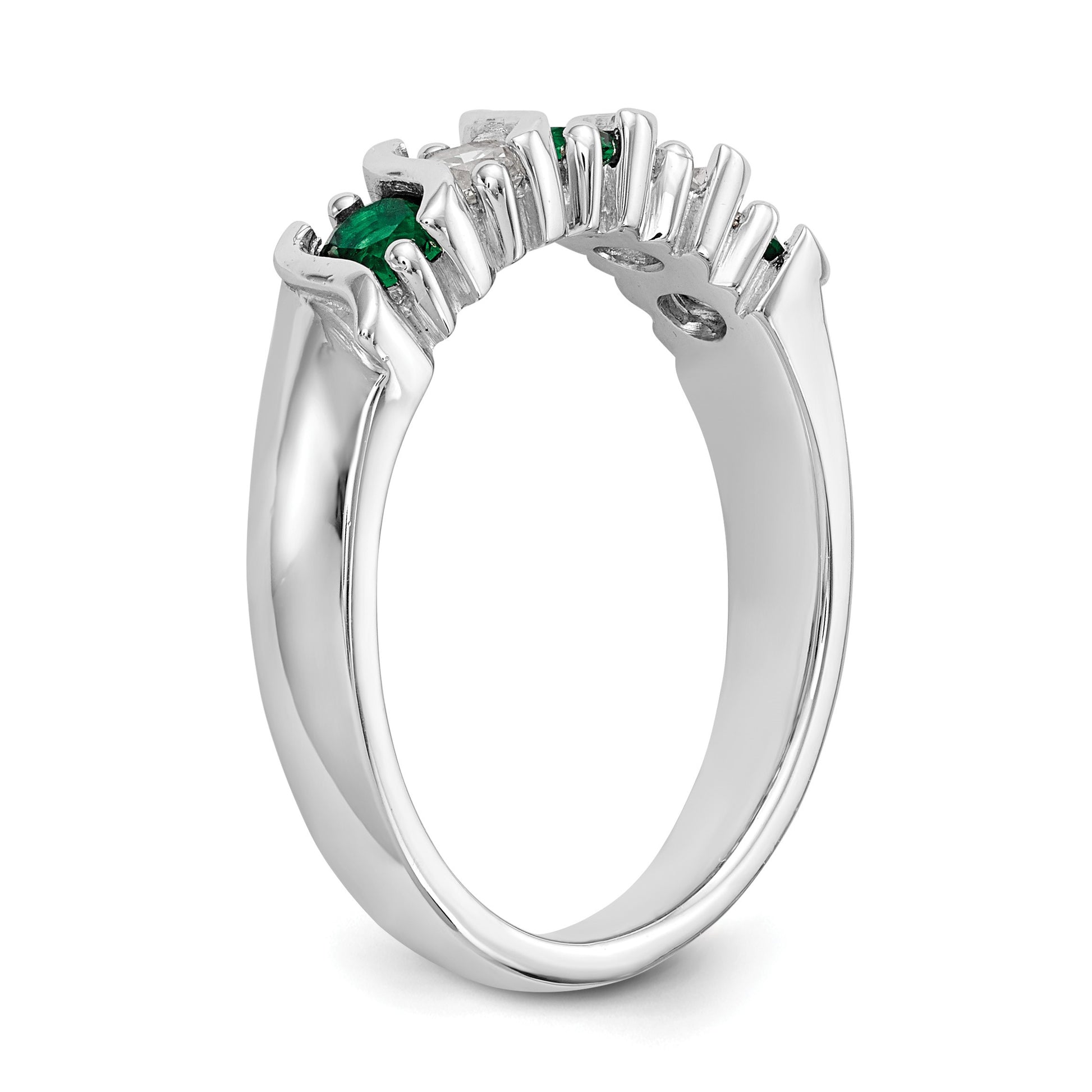 14k White Gold 1/3 carat Diamond and Emerald Complete Band