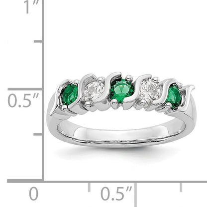 14k White Gold 1/3 carat Diamond and Emerald Complete Band