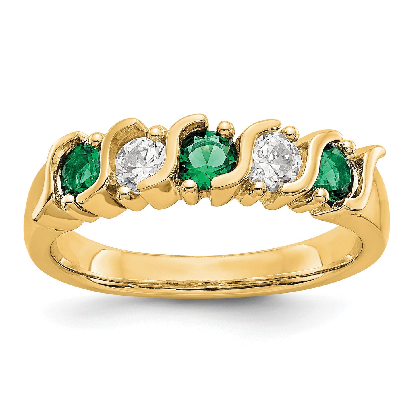 14k Yellow Gold 1/3 carat Diamond and Emerald Complete Band