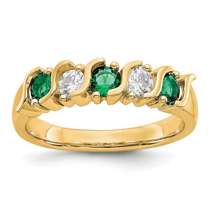 14k Yellow Gold 1/3 carat Diamond and Emerald Complete Band