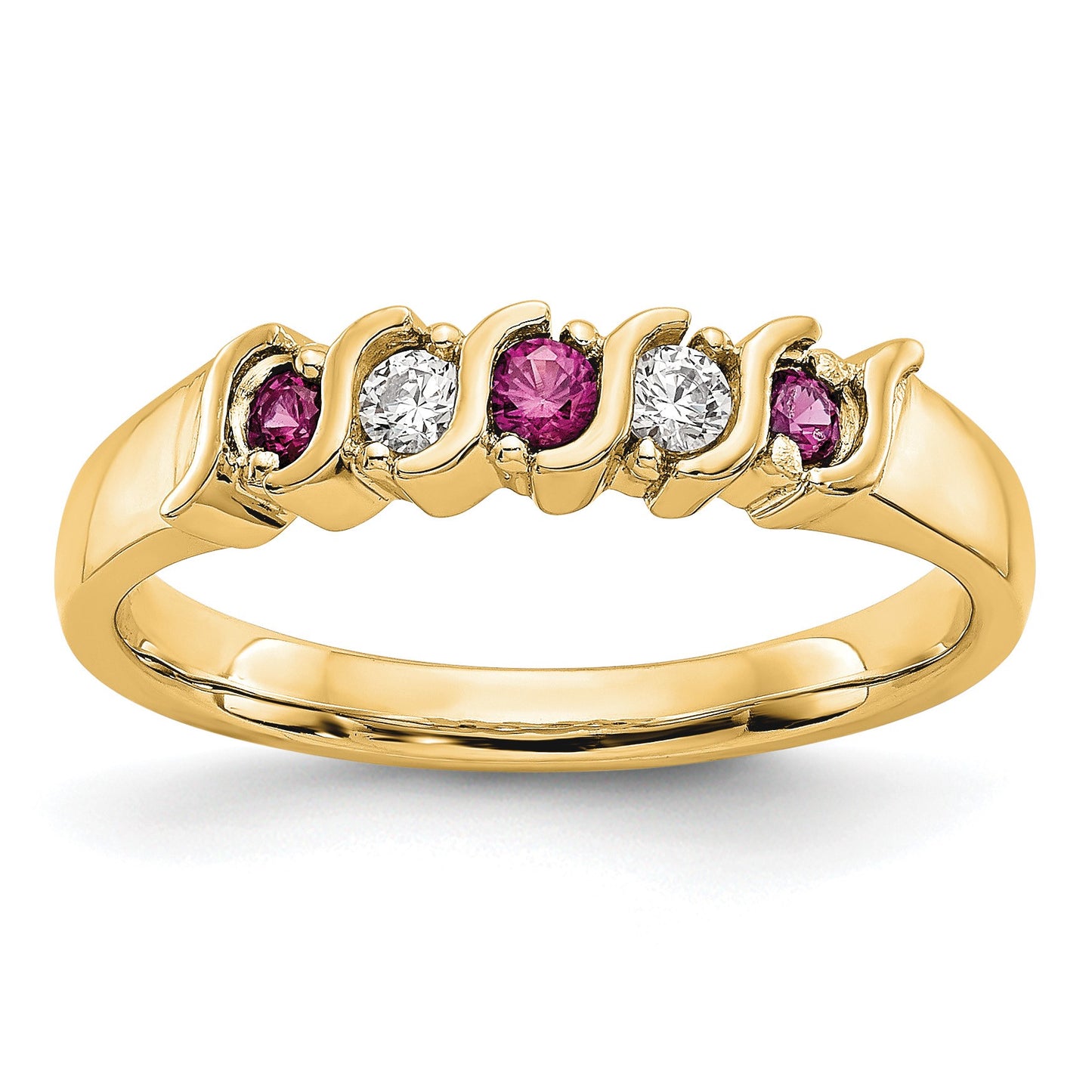 14k Yellow Gold 1/10 carat Diamond and Ruby Complete Band