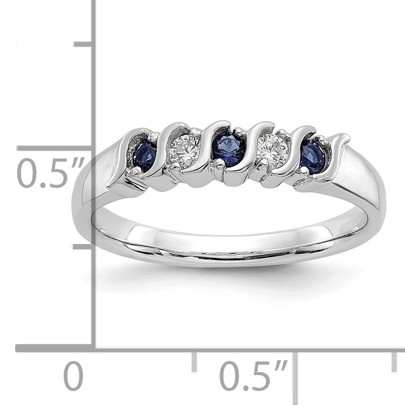 14k White Gold 1/10 carat Diamond and Blue Sapphire Complete Band