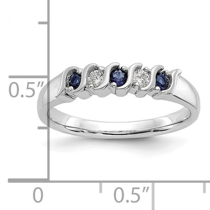 14k White Gold 1/10 carat Diamond and Blue Sapphire Complete Band