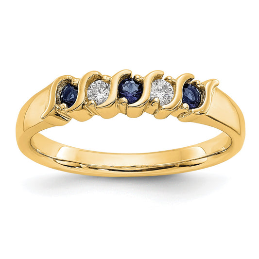 14k Yellow Gold 1/10 carat Diamond and Blue Sapphire Complete Band