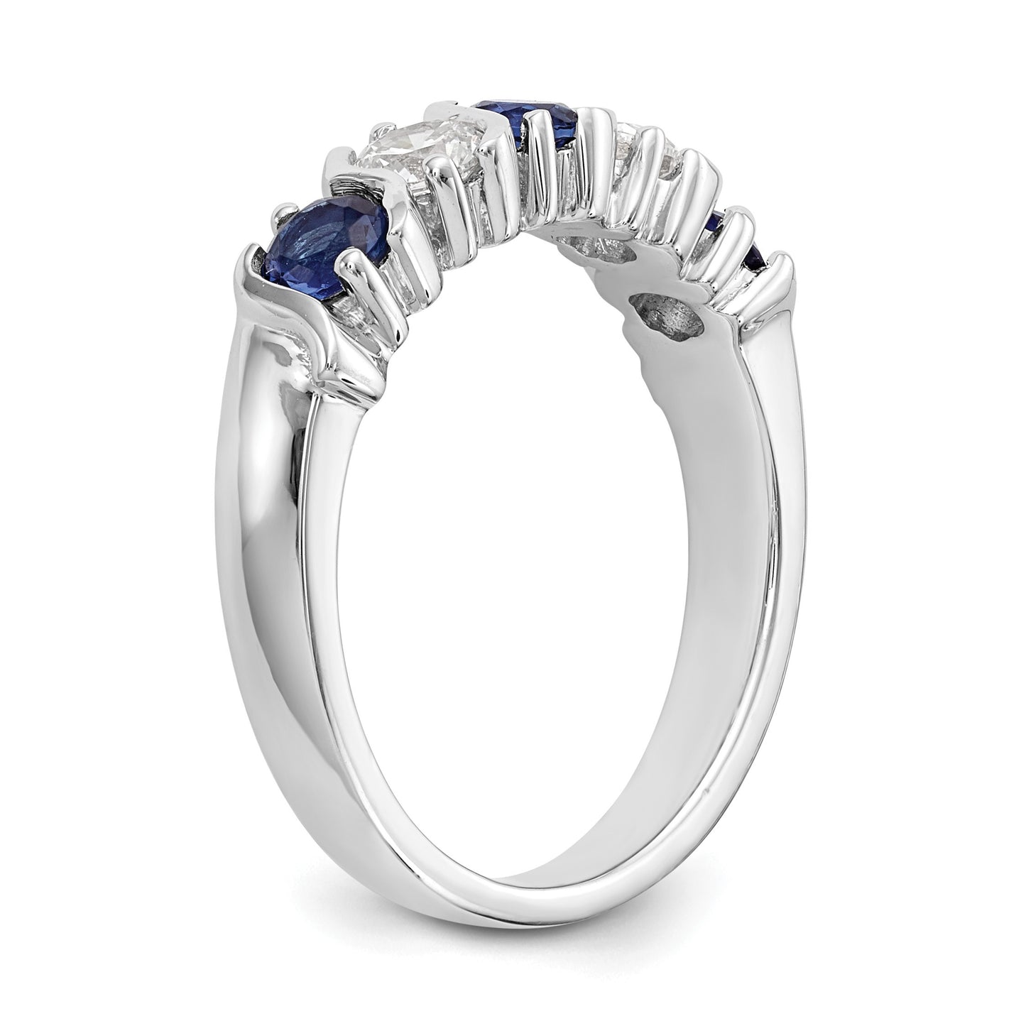 14k White Gold 3/8 carat Diamond and Blue Sapphire Complete Band