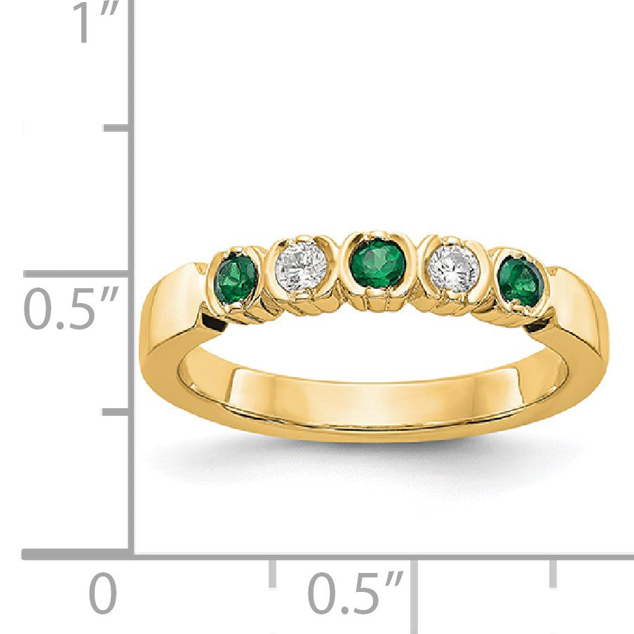 14k Yellow Gold 1/10 carat Diamond and Emerald Complete Band